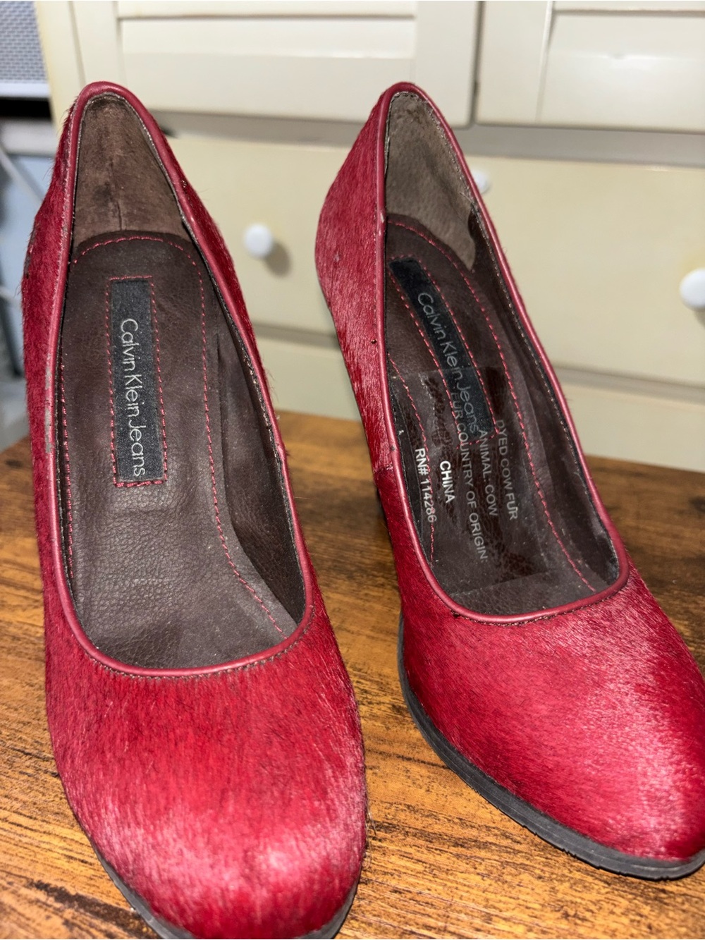 Calvin Klein Jeans Women's Red Haircalf Pump